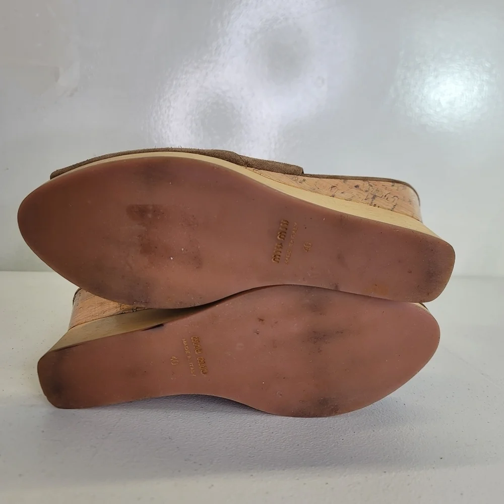 Miu miu wood & suede leather mules - Picture 7 of 7
